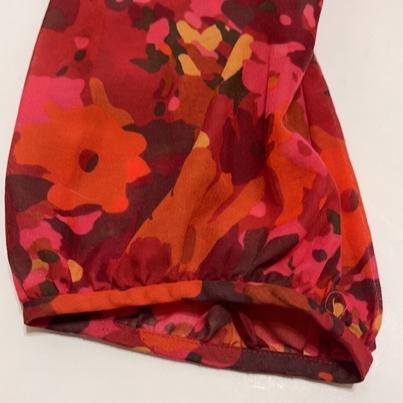 Loft Red Orange Tiered Floral Sheer Woman Blouse - Picture 7 of 11